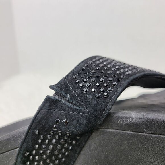 Vionic Pacific Naples Black Suede Leather Jeweled Wedge Flip Flop Sandals Size10 - Picture 6 of 9
